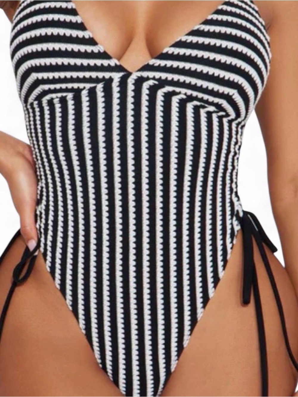 Black & White Striped One-Piece Swimsuit